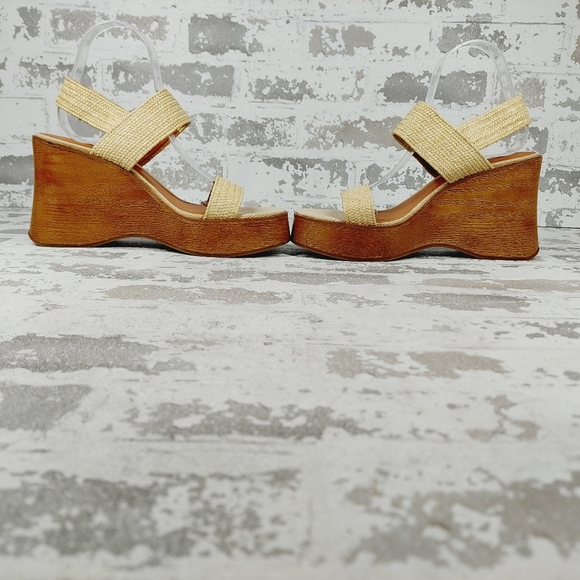 NEW Lucky Brand Delukah Cream Tan Ankle Strap Slingback Wedge Sandals V29 - Picture 7 of 12